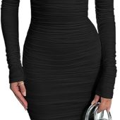 Cololura Sexy Elegant Women Sequin Long Sleeve Tassel Bodycon Midi Dress Party Evening Gown Formal Dress