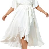 KEOMUD Women Summer Pleated Maxi Dress Casual Short Sleeve Crewneck Flowy Swing Long Dress with Pockets