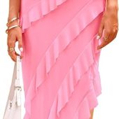 PRETTYGARDEN Women's Midi Summer Dresses Casual V Neck Swiss Dot Ruffle Sleeveless A Line Beach Sun Dress