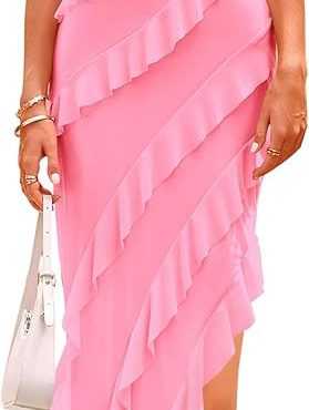 PRETTYGARDEN Women's Midi Summer Dresses Casual V Neck Swiss Dot Ruffle Sleeveless A Line Beach Sun Dress