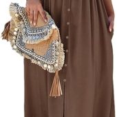 Pink Queen Women's 2 Piece Crew Neck Sleeveless Ribbed Tank Top Bodycon Slit Midi Skirt Outfit Dress Set