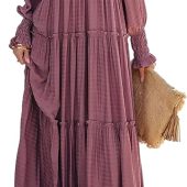 CUPSHE Women's Knit Ruched Mini Fall Dress Smocked Ruffle Hem Crew Neck Long Sleeve Bodycon Casual Summer Autumn Dresses