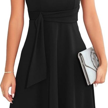 Runwind Plus Size Dresses Women Fit and Flare A-Line Swing Dress 3/4 Sleeve Midi Church Wedding Guest Cocktail Party Dresses