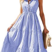 Panadila Womens Summer Sleeveless Mini Dress V Neck Spaghetti Strap Sundress Athletic Short Dress with Pockets