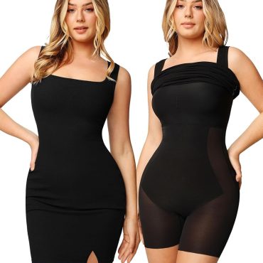 Denim Dress for Women, Puff Short Sleeve Jean Dress Square Neck Denim Romper with Pockets