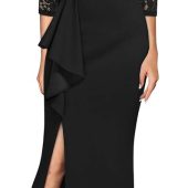 R.Vivimos Maxi Dress for Women Long Sleeve V Neck Empire Waist Layered Ruffle Boho Casual Flowy Long Dresses
