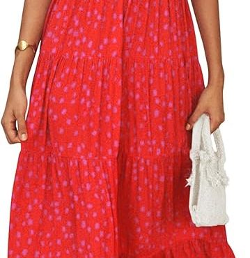 Summer Dress for Women Chiffon Blouses Skirt Spaghetti Sleeveless Tops Halter Ruffle Romper Sun Flowy Summer Outfits