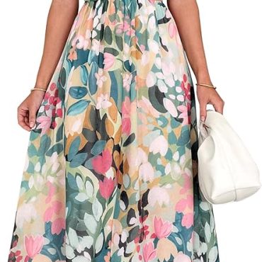 Zeagoo Women Summer Maxi Dress with Pockets 2025 Spaghetti Strap Sundress Casual Flowy Boho Dress Floral Tiered Beach Dress