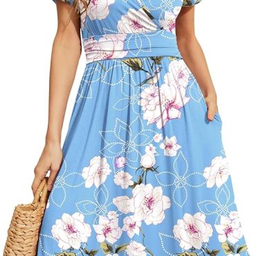 Imily Bela Womens Maxi Dress Summer Casual Cap Sleeve Flowy Empire Waist Long Dress