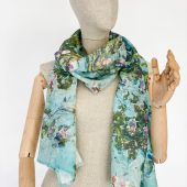Scarf, Claude Monet, The Roses Bush, Light Turquoise scarf, linen scarf, stonewashed linen, women scarf, vintage scarf, gift for her