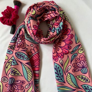 Multi Color Scarf Shawl Wrap, Long Large Ladies Scarf Gift for Her, Vintage, Pink Leaf Indian Cotton Scarf, Women Scarf