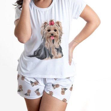 Yorkie pajama set with shorts for women, female Yorkshire terrier pajama set, Yorkie nightwear set, Yorkie outfit, soft pajamas for wife