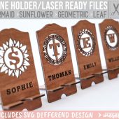 Cell Phone Holders stand Laser File | Mermaid| Sunflower, Geometric, Leaf, | Cell Phone Holders Stand Laser File | Laser Ready File
