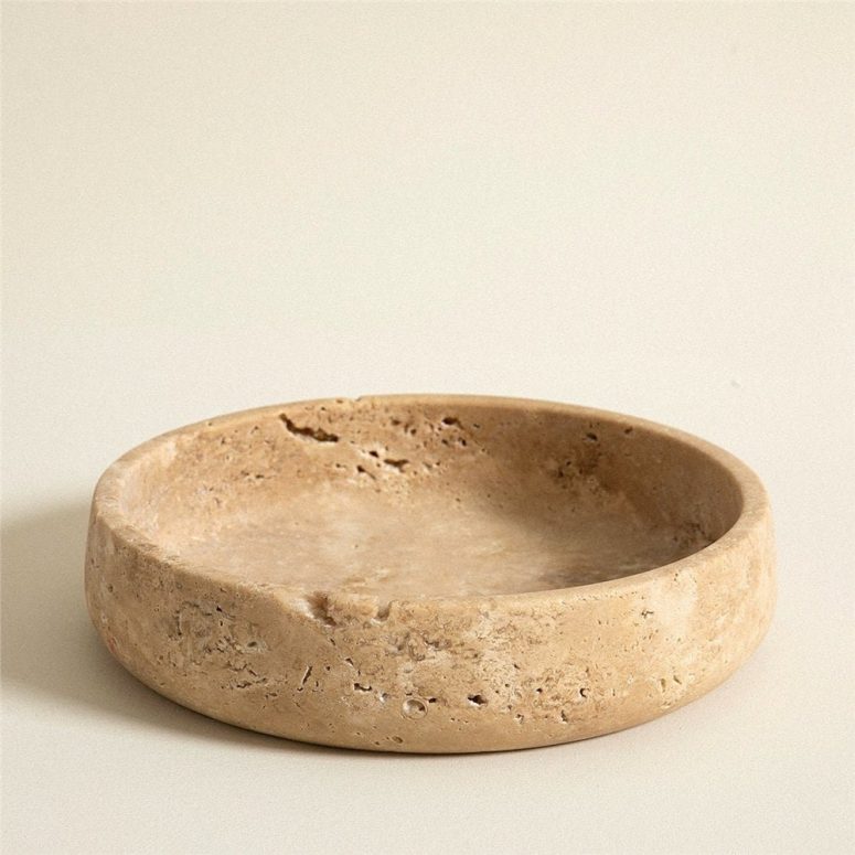 NATURAL STONE BOWL, 10'' Travertine Bowl, Dining Table Top, Marble Decorative Bowl, Round Bowl For Multipurpose, Essential Kitchen Accessory