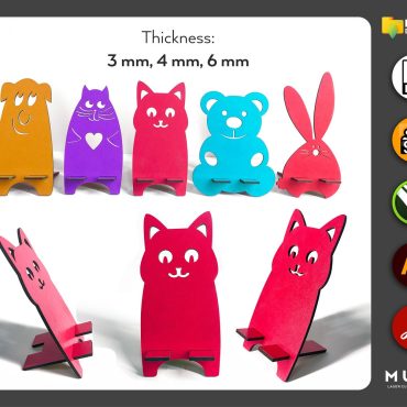 5 Pcs Animal Phone Stand, Phone Holder, Laser cut file, CNC cut files, dxf, svg, cdr, ai, pdf,  Vector Templates, Laser Project, laser svg