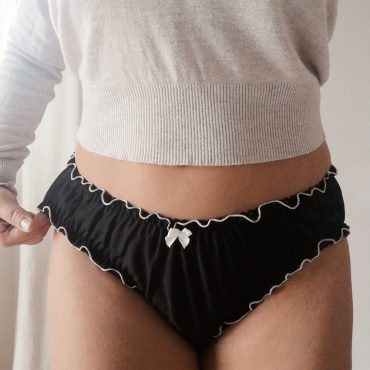 Frilly bloomer black panty Black and white lingerie Christmas woman lingerie Ruffled edge pantie
