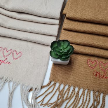 Hearts Personalised Embroidered Custom Winter Scarf Any Name or Initials Perfect  Birthday Valentines Mothers Day Christmas Gift for Her