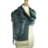 Inishmore – Woven Celtic Scarf Swirl Book of Durrow Black Pashmina Scarf - SC#2