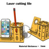 Laser Cut Phone stand with pen holder SVG 3mm