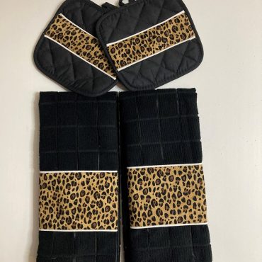Ready to Ship Kitchen Towels - Black with Cheetah print