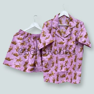 Tiger Block Printed Cotton Pajama Shorts Set, Bridesmaid Pajamas, Lounge Set, Sleepwear Pajama Shorts Set, Bridesmaid Gifts