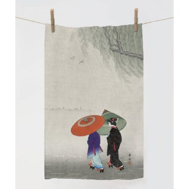 Linen towel, Two Women in Rain, Ohara Koson, Kitchen Accessories, Unique Gift Idea, Functional Art