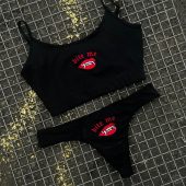 Bite me embroidered thong set