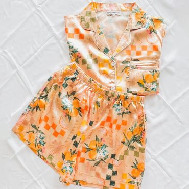 fruit pattern pajamas, tile print pajamas, fruit pattern matching set, pattern pajamas, bride, birthday, monogram pajamas, tile pattern set