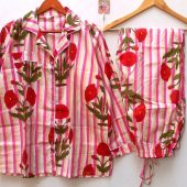 Handblock Floral Print Pajamas, Pure Cotton Pj set, Pajamas Set ,Indian Cotton, Soft Cotton Night Suit Gift for her,Bridesmaid Pj sets,