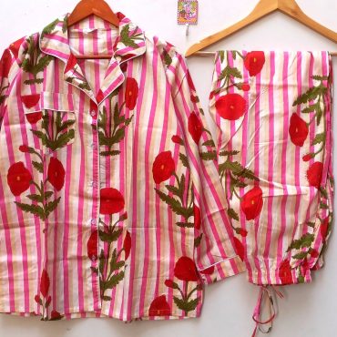 Handblock Floral Print Pajamas, Pure Cotton Pj set, Pajamas Set ,Indian Cotton, Soft Cotton Night Suit Gift for her,Bridesmaid Pj sets,