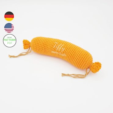 Meat sausage for children's kitchen shop accessories Crochet pattern in English and German | PDF file | Instant download