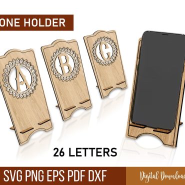26 Letters Phone Stand Laser Cut Svg Files, Desk Organiser Laser Cut File, Adjustable Angle, Easy Assembly Display, Instant Glowforge Files.