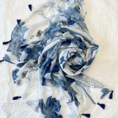 White Blue Scarf, Large Scarf, Cotton Scarf, Summer Shawl, Pareo, Soft Wrap,  Accessories, Gift