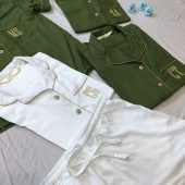 Olive Green Pyjamas Shirt Short Set Long Pant Pajamas Bridesmaid Pyjamas, Wedding Pyjamas, Matching Pajamas, Flower Girl Pajamas, Pajama Set