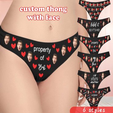 Custom Women's Classic Thong with Face ,Personalized face Briefs ,Photo/Text Lace Underwear Briefs ,Funny Anniversary Gift for Girlfriend
