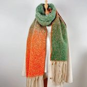 Mohair orange green patchwork scarf,winter warm scarf, thickened solid color shawl, Christmas gift, dress accessory，gift