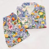 fruit print pajamas, fruit pattern pajamas, tile print pajamas, matching set pajamas, bride, birthday pajamas, monogram pajamas, fruit print