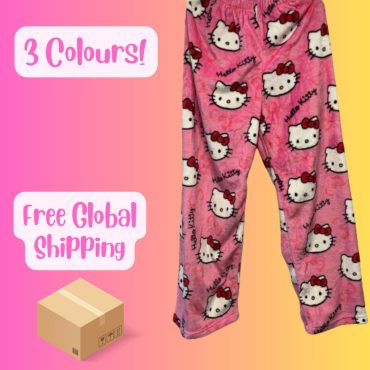Hello Kitty Cute Fluffy Kitty Pajamas Pink Black White Pyjamas Gift For Mother Daughter Child Birthday Warm Christmas Gift