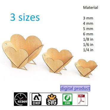 Laser cut three Heart-shaped Bowls: candy bowl napkin holder fruit bowl - 3 sizes Digitally designed DIY files svg cdr pdf dxf