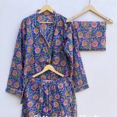 100% Cotton Printed Pajama Set Floral Pj Set Summer Night Dress Women's Pj Gifts For Her