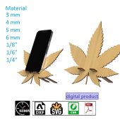 Laser Cut Phone Stand - Cannabis Leaf Hemp Wooden Figurine - Cellphone Holder DIY hemp digital files svg cdr pdf dxf