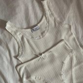 100% Fine Cotton White Pointelle Homewear Set Thick Straps