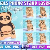 Phone Stand Laser Cut SVG, Cell Phone Stand Bundle, Animal 3D Laser Phone Holders, CNC File, Animals Laser Cut, 3d Laser Cut, Home Decor
