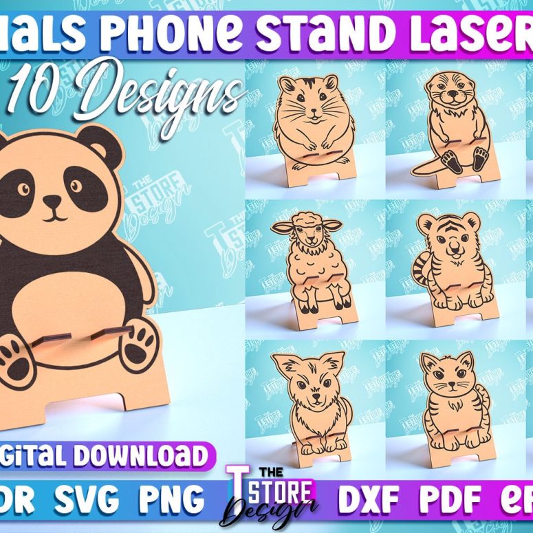 Phone Stand Laser Cut SVG, Cell Phone Stand Bundle, Animal 3D Laser Phone Holders, CNC File, Animals Laser Cut, 3d Laser Cut, Home Decor