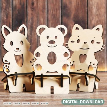 Phone Stand Cute Bear Cat & Dog Laser Cut Mobile Stand Cell Phone Holder Digital Download SVG |#205|