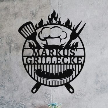 Personalized Grill Metal Sign,Unique BBQ Grill Sign,Outdoor Kitchen Decoration,Custom Nameplate for Outdoor Grilling Spot