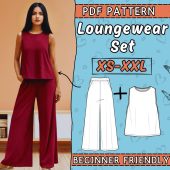 Loungewear Set PDF Sewing Pattern, tank top + Wide Leg Pants pattern, Lounge Set Easy Beginner Sewing Patterns for Women | Instant Download