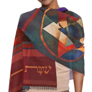Shabbat Shalom Light Scarf Gift, Jewish Shabbos prayer shawl for women, Magen David inspired by Abstract Art Paintings and Ancient Garments