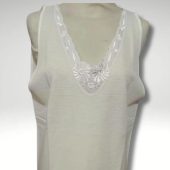 Brand new Women's underwear shirt Wide shoulder tank top Cream color Wool and silk Vintage women's underwear Wool shirt Floral embroidery