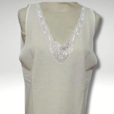 Brand new Women's underwear shirt Wide shoulder tank top Cream color Wool and silk Vintage women's underwear Wool shirt Floral embroidery